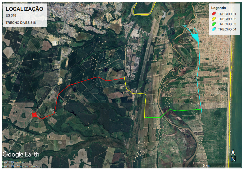 visão geral do projeto da rodovia ES-318 Contorno de São Mateus